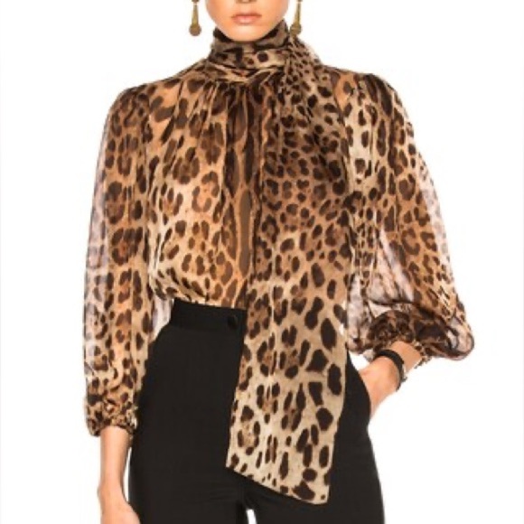 BLUMARINE Chiffon Leopard Print Sheer Blouse Gold Embellished Embroidered Sz 42 - Picture 1 of 8